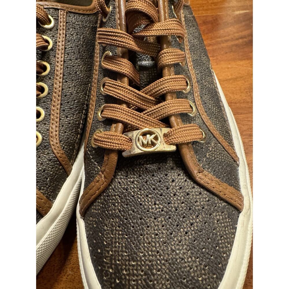 Michael Kors Boerum Women’s Sneakers lace up brown Signature MK Logo Shoes 8.5M - Picture 2 of 9